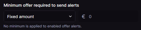 Minimum offer control set to Fixed amount with a euro value of zero