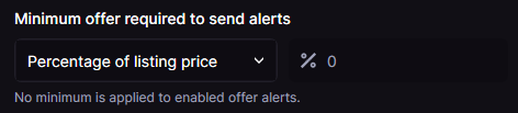 Same minimum offer control switched to Percentage of listing price with a percent input