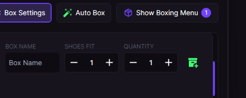 Close-up of the stepper controls, with Show Boxing Menu carrying a badge counting one box